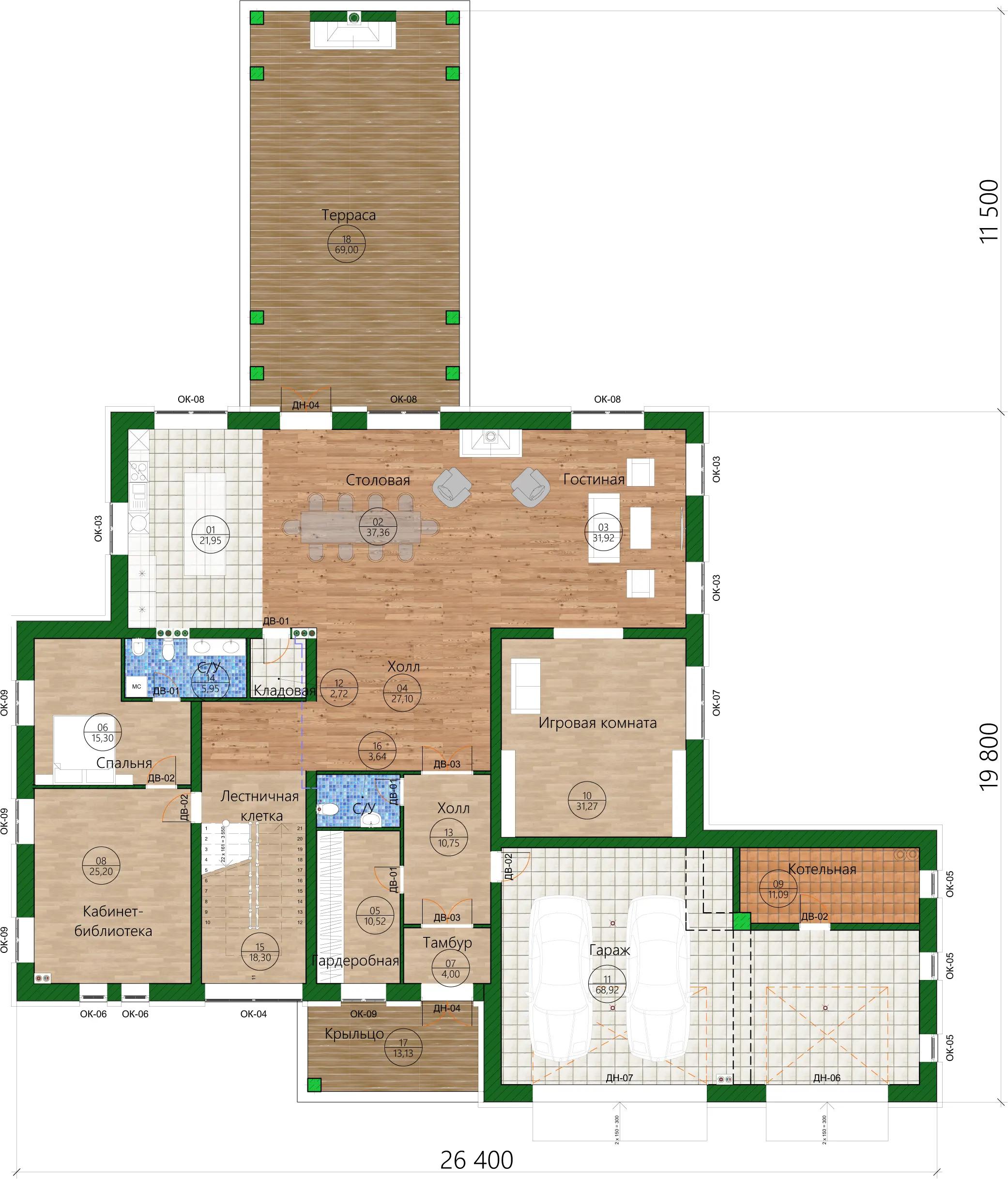 Планировка проекта дома №h-1520 H-1520_p1.webp