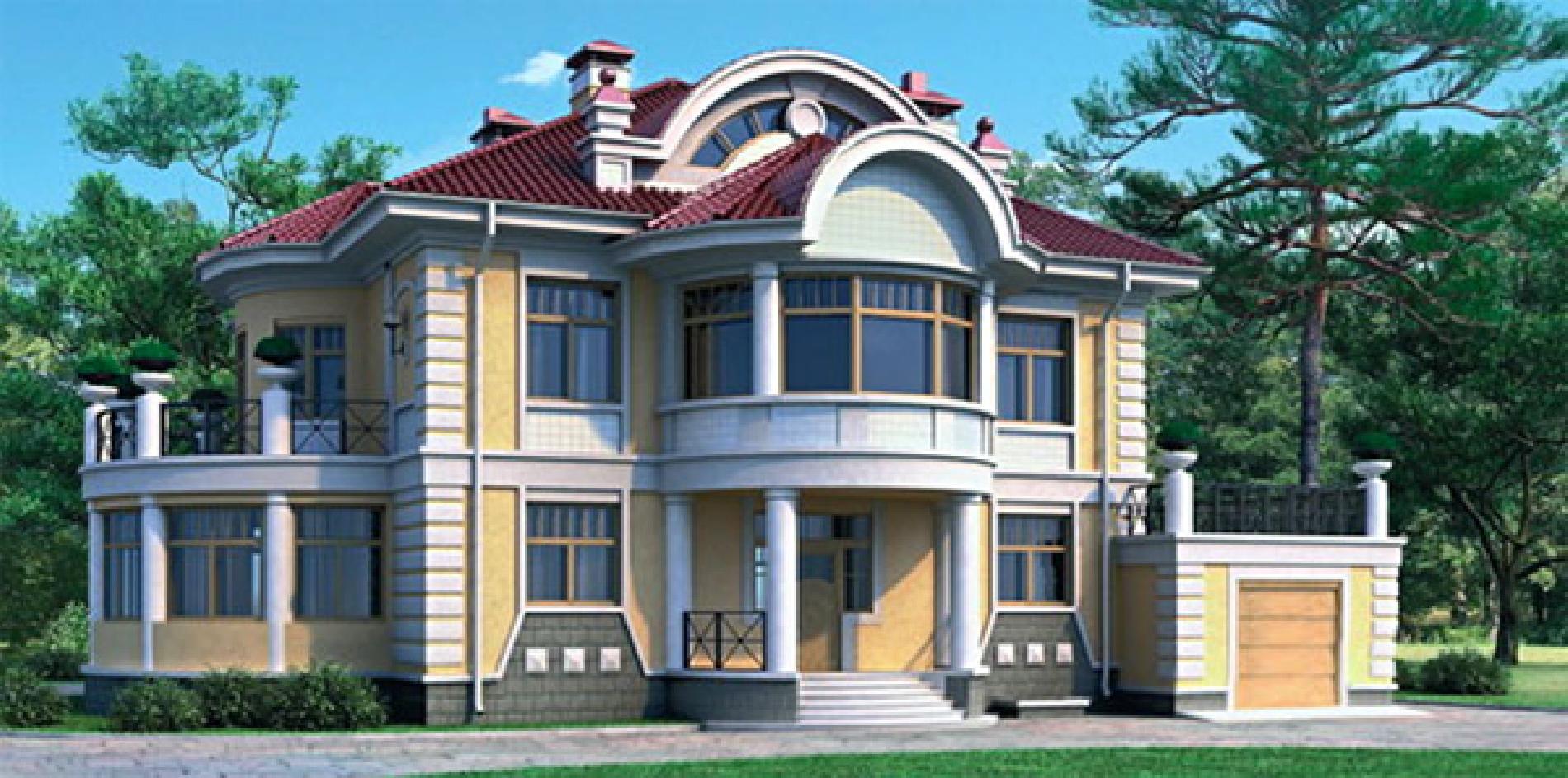 Дом С Гаражом И Круглым Балконом Фото