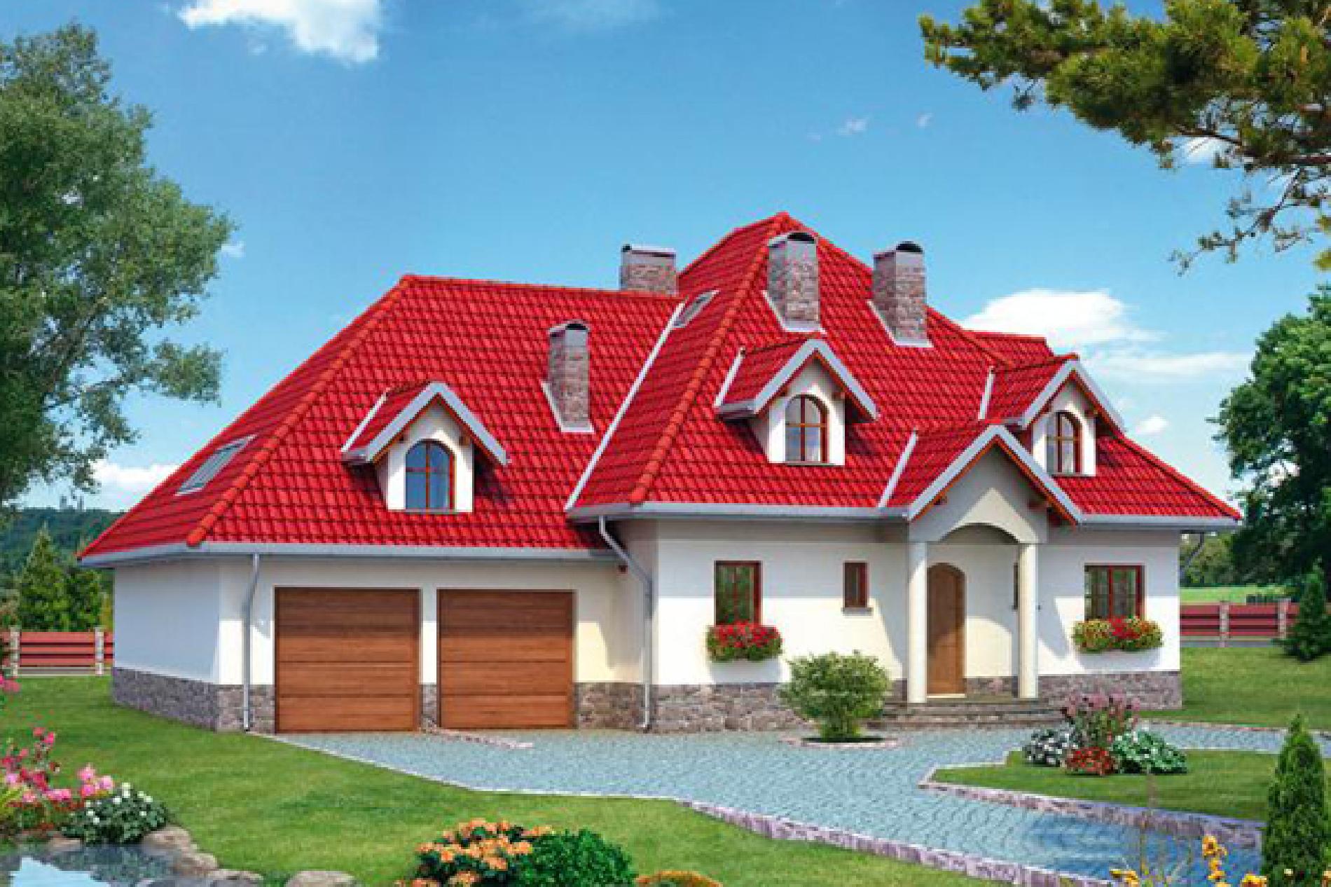 Белый дом с красной крышей