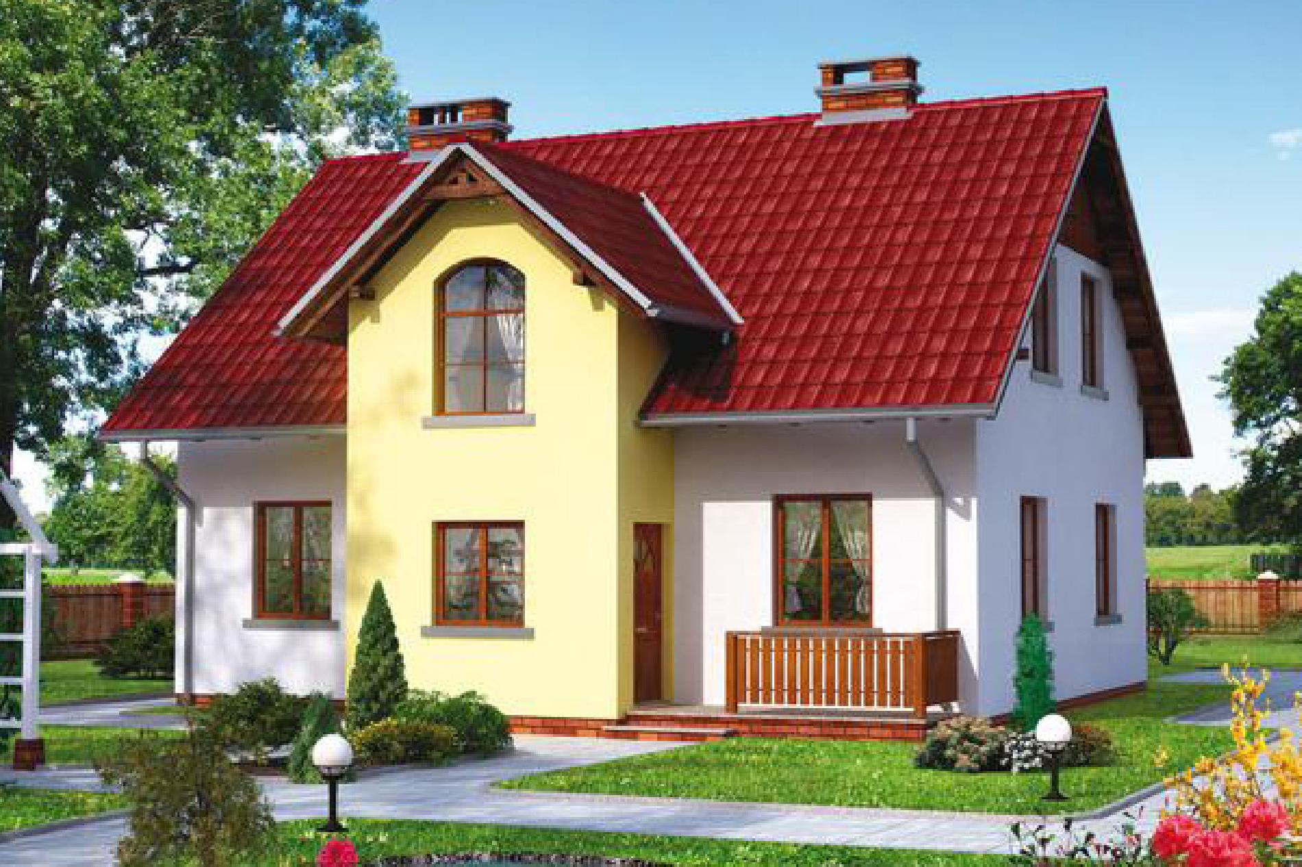 Белый дом с красной крышей