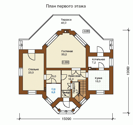 Планировка проекта дома №k-222-1k k-222-1k-p1.gif