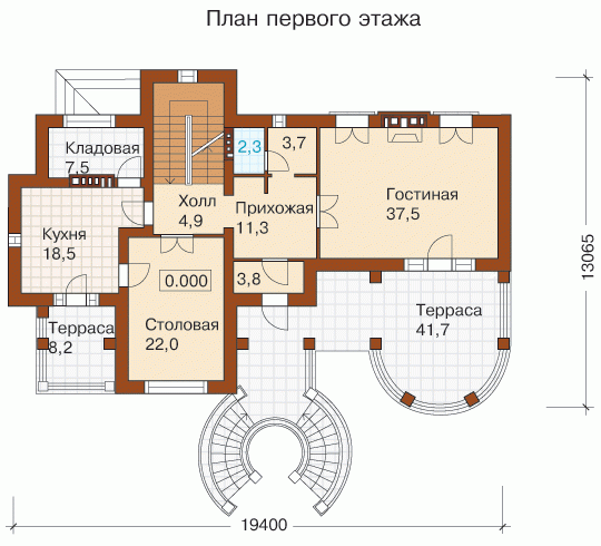 Проекты домов с большим холлом Дом трехэтажный с цокольным этажом 541 кв.м., проект v-541-1k
