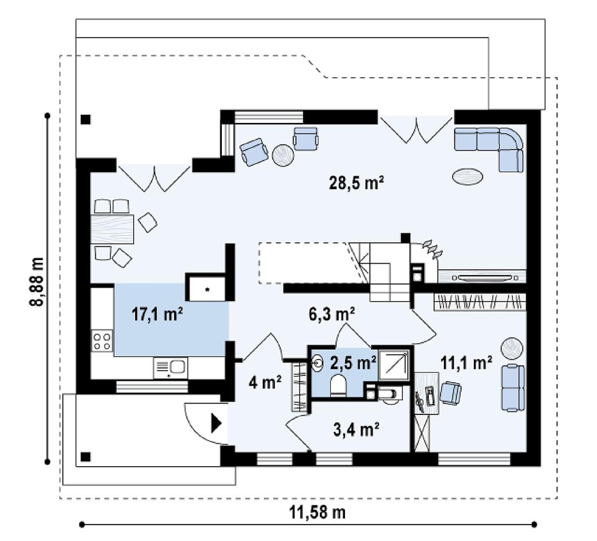 Планировка проекта дома №z66 Z66_rzut1.png